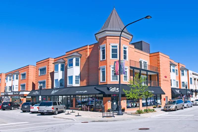 Downtown Barrington, Illinois with upscale shops and tree-lined streets