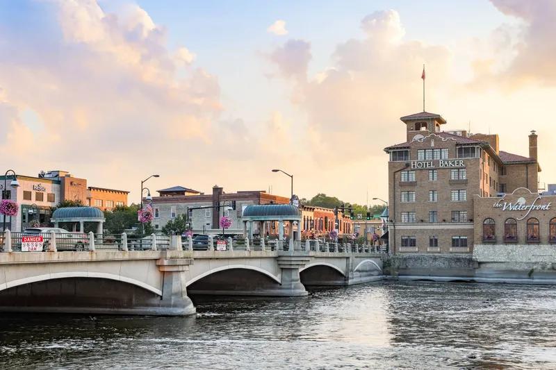 Fox River and Town Hall in downtown St. Charles, Illinois