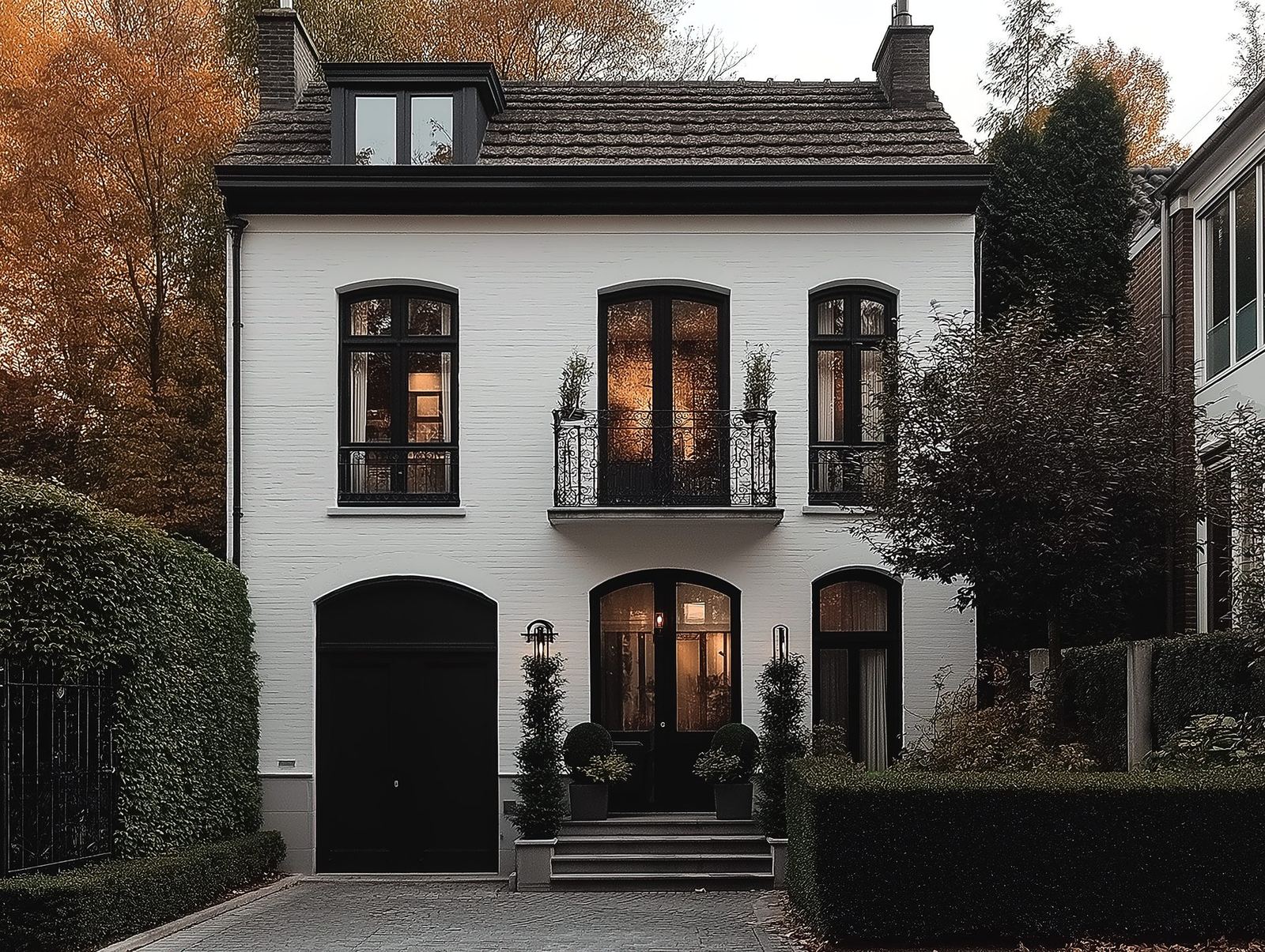 A classic Midwest home with white brick and black trim, typical of the Fox River suburbs